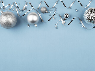 Wall Mural - blue christmas background with balls