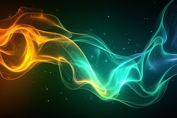 Poster - Abstract Green and Orange Flowing Light Wave Background