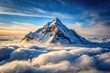 © suchetpong - Snow-covered mountain peak towering above clouds, viewed from below