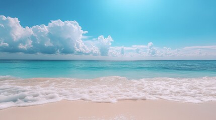 Poster - A beautiful beach with a blue sky and a few clouds