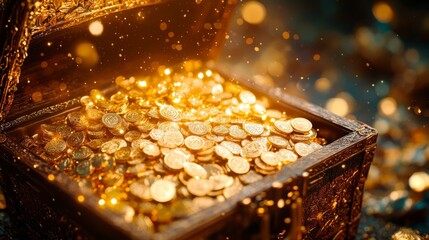 Aufkleber - A gold chest full of gold coins
