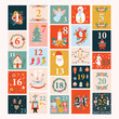 © sudevi - Nutcracker Ballet whimsical Christmas Advent Calendar. Colorful Red green yellow hand drawn holiday elements,  Xmas Poster, cards, tags,  cartoon flat style vector.