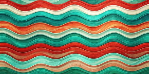 Abstract Wavy Pattern in Vibrant Hues of Red, Teal, White, and Brown