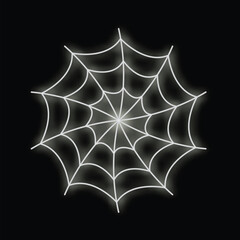 Poster - White glowing neon spider web is glowing on a black background