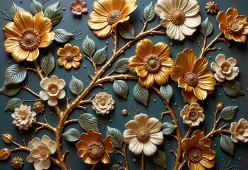 Wall Mural - flowers on black background