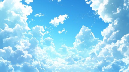 Wall Mural - beautiful fluffy clouds under a bright blue sky creating a serene atmosphere during a sunny day in e