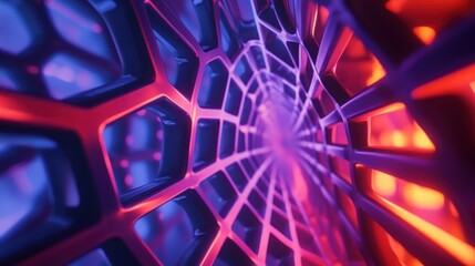 Poster - Abstract Geometric Structure with Neon Lighting