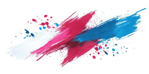 Poster - Red and blue brush strokes on a white background, with accents of pink, white, and turquoise