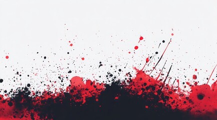 Poster - Red and black ink splatter vector background design on white paper, splattered paint with ink dots, simple flat illustration, high resolution.