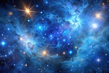 Canvas Print - star filled deep space background with blue nebulae and galaxies