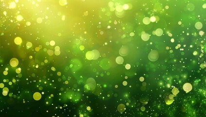 Poster - Abstract green bokeh background with particles and dust, green blurred sparkles, sparks, spots and effect and dust