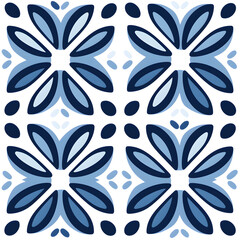 Vintage Blue Tile geometric seamless pattern design with ornamental element. Traditional Portuguese azulejo motifs.