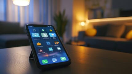 Poster - Smart home app interface on a smartphone, showcasing connected devices in an apartment