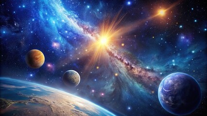 Wall Mural - starry space background with shining stars, stardust, and nebula in a realistic galaxy with milky wa