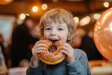 Sticker - Kid excitedly eating donut at birthday party