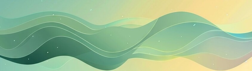 Poster - Green gradient background with light blue and yellow colors, minimalistic design, flat geometric shapes, simple lines, minimalism, vector illustration, clean and modern look