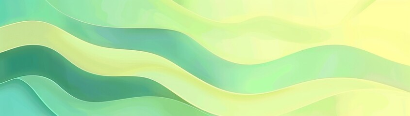 Poster - Green gradient background with light blue and yellow colors, minimalistic design, flat geometric shapes, simple lines, minimalism, vector illustration, clean and modern look