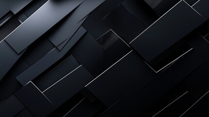 Poster - Abstract composition of dark geometric shapes in a minimalist style against a muted black background