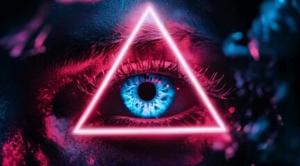 Poster - captivating eye within a glowing triangle, surrounded by vibrant colors