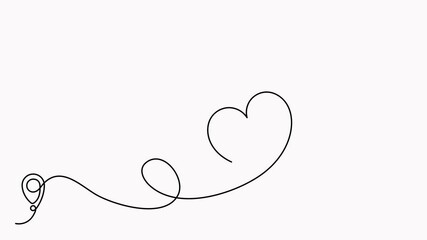 Poster - Animated airplane continuous line drawing with map pin pointer and heart shape. Airplane flying with start point animation.