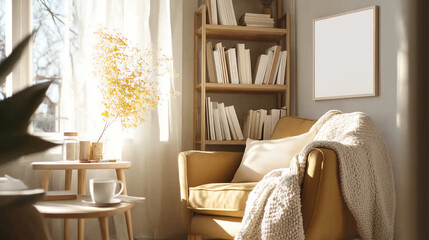 A living room with a white couch and a white coffee table. The couch is a sectional and the coffee table is wooden. There are two potted plants in the room, one on the left and one on the right