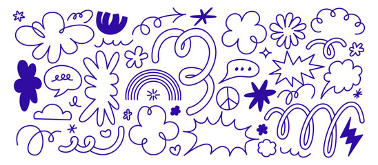 Aufkleber - Vector set of minimalist design elements, flowers, doodles, scribbles - abstract background elements for branding, packaging, prints and social media posts