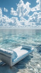 Poster - A white beach chair is floating in the ocean