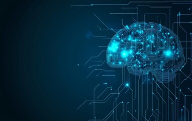 Poster - Digital brain illustration with circuitry, symbolizing artificial intelligence and technology.