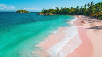 Poster - A beautiful beach with a pink and blue ocean