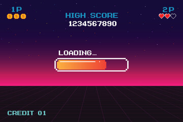 Wall Mural - loading bar .pixel art .8 bit. retro game. for game assets in vector illustrations. retro futurism s