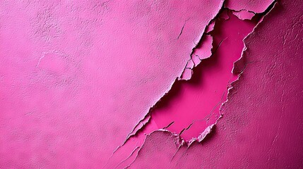 Wall Mural -   A detailed photo of a pink wall exhibiting a crack down the center and a gap within the crack