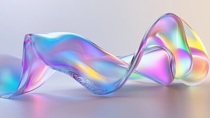 Poster - a vibrant, flowing ribbon of translucent material reflecting various colors in a softly lit environm