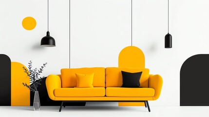 Comfortable sofa, bright and airy room, flat design illustration