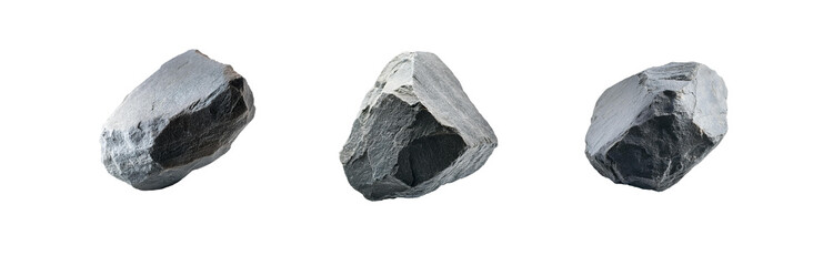 Poster - Three isolated grey stones on a white background.