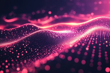 Fototapete - Abstract red particles wave forming cyber technology background