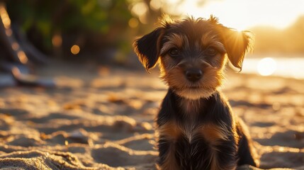 Wall Mural - Puppy Sunset Beach.