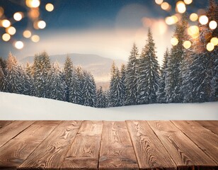 christmas holidays scenic background with wooden table and christmas decoration