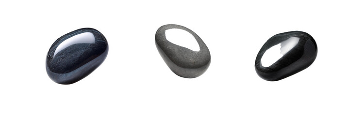 Aufkleber - Three smooth, isolated stones of different shades of gray.