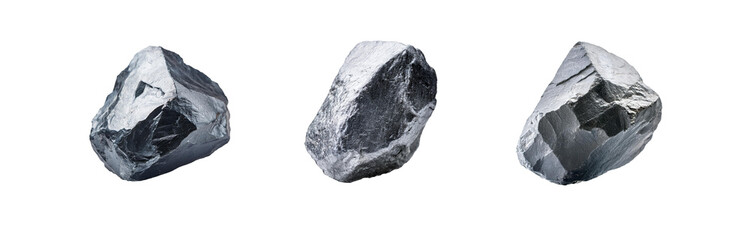 Poster - Three isolated, rough, grey rocks on a white background.