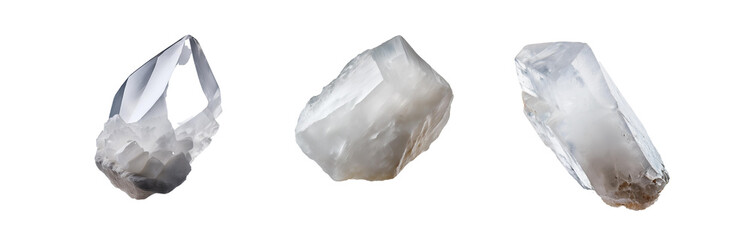 Poster - Three isolated, clear crystal formations on a white background.