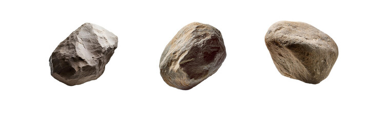 Aufkleber - Three isolated stones, each with a unique texture and shape, against a plain white background.