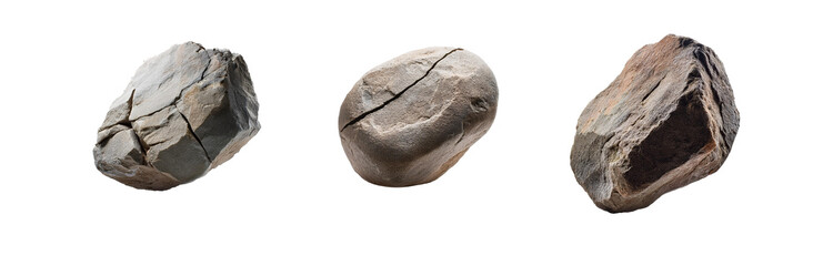 Aufkleber - Three isolated stones, one cracked in half, with a white background.
