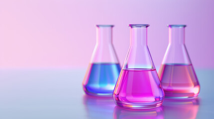 Pastel Science: Three Erlenmeyer Flasks Filled with Vibrant Hues