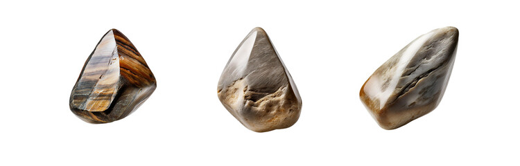 Aufkleber - Three isolated stones with varied textures and patterns.