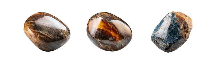 Poster - Three isolated smooth stones with different colors and textures.