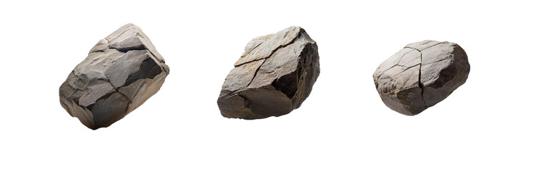 Aufkleber - Three isolated grey stones with various cracks on a white background.