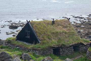 Old Iceland building with a grass roof