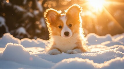 Sticker - Puppy in Winter Sun.