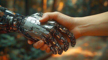 Poster - Engineer shaking hands with robot in robotics laboratory