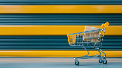 A moving cart with a parcel drops out  Fast moving effect Online shopping and e commerce concept